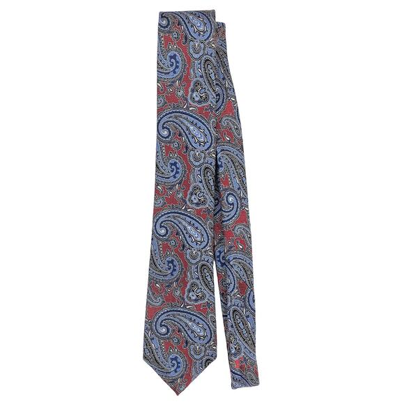 Tasso Elba Men’s Neck Tie 100% Silk Red with Multicolor Paisley Pattern Print - Picture 1 of 7